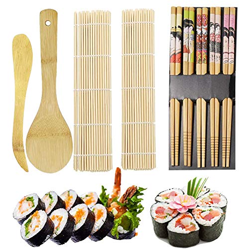 1 spatola 2 tappetini in bambù BambooMN 1 spatola per riso più opzioni e stile 100/% bambù 1 Set Naturale Kit per preparare sushi